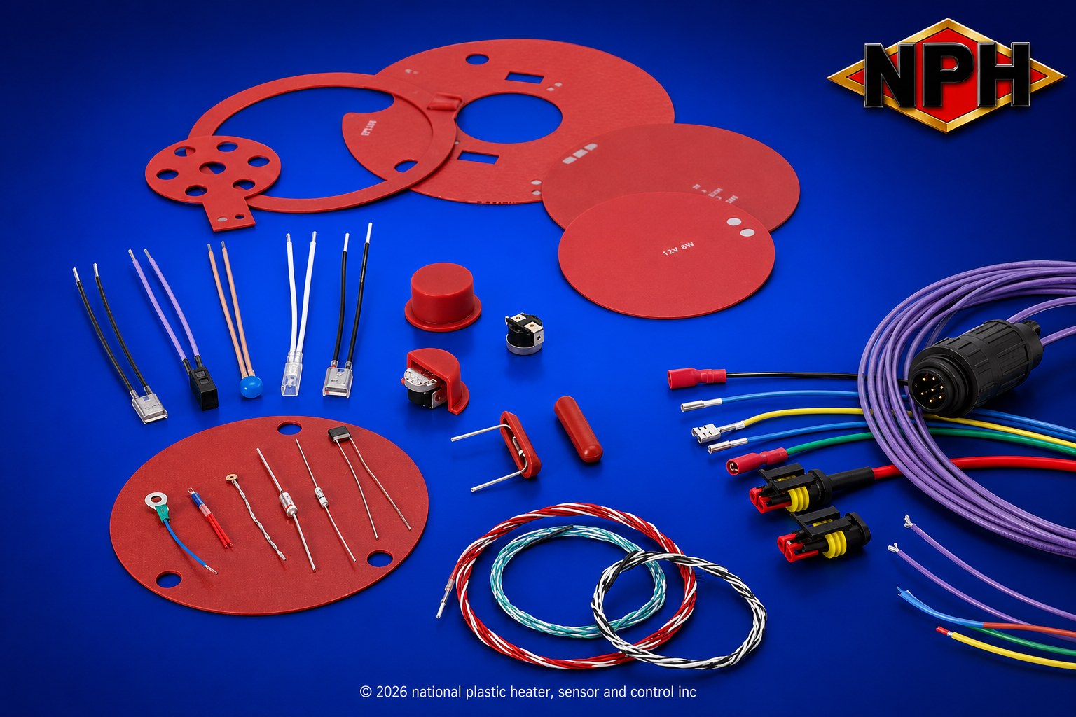 Silicone Rubber Heater Sensors and Switches- Stock. PT100's, J, K and T type thermocouples, bi-metal thermostats and thermal fuses
